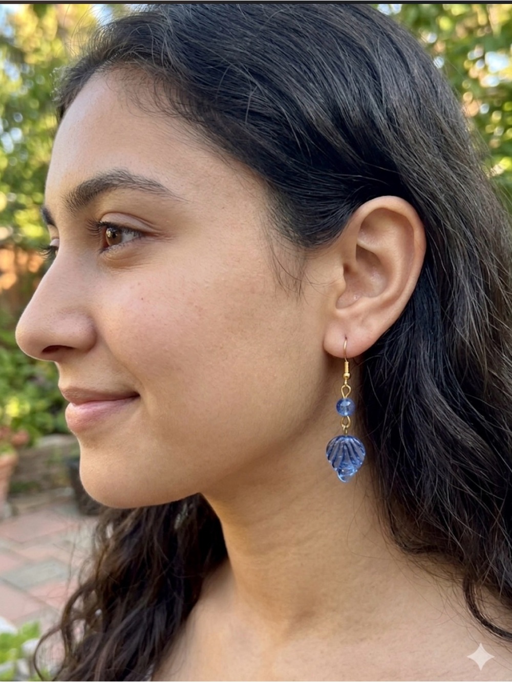 Blue Glass Leaf Earrings - Picture 1 of 7